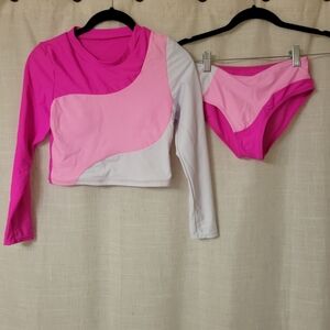SHEIN Hot Pink Long-Sleeve Crop Swim Set